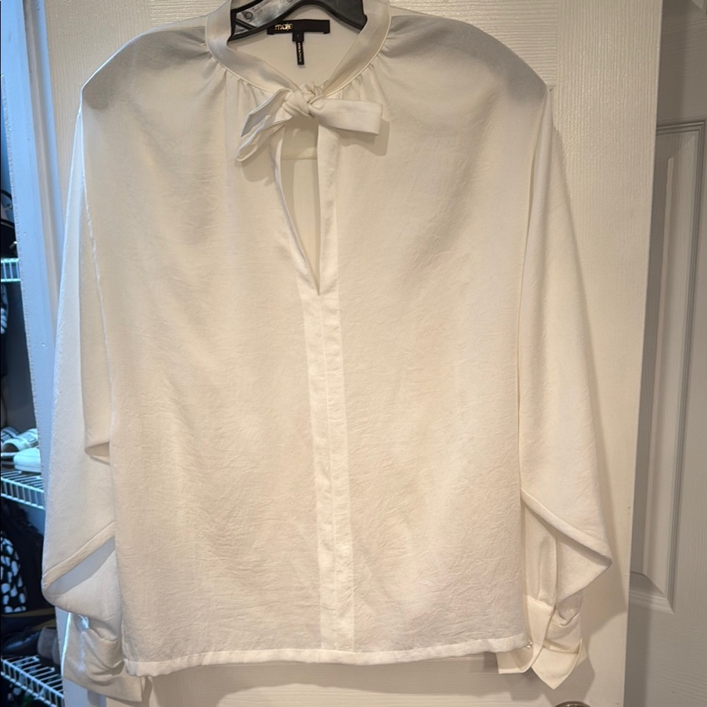 Maje Cream Tie-Neck Blouse